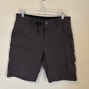 Prana Shorts Mens 31x10 Stretch Zion II Cargo Pocket Gray Belted Outdoor Hiking
